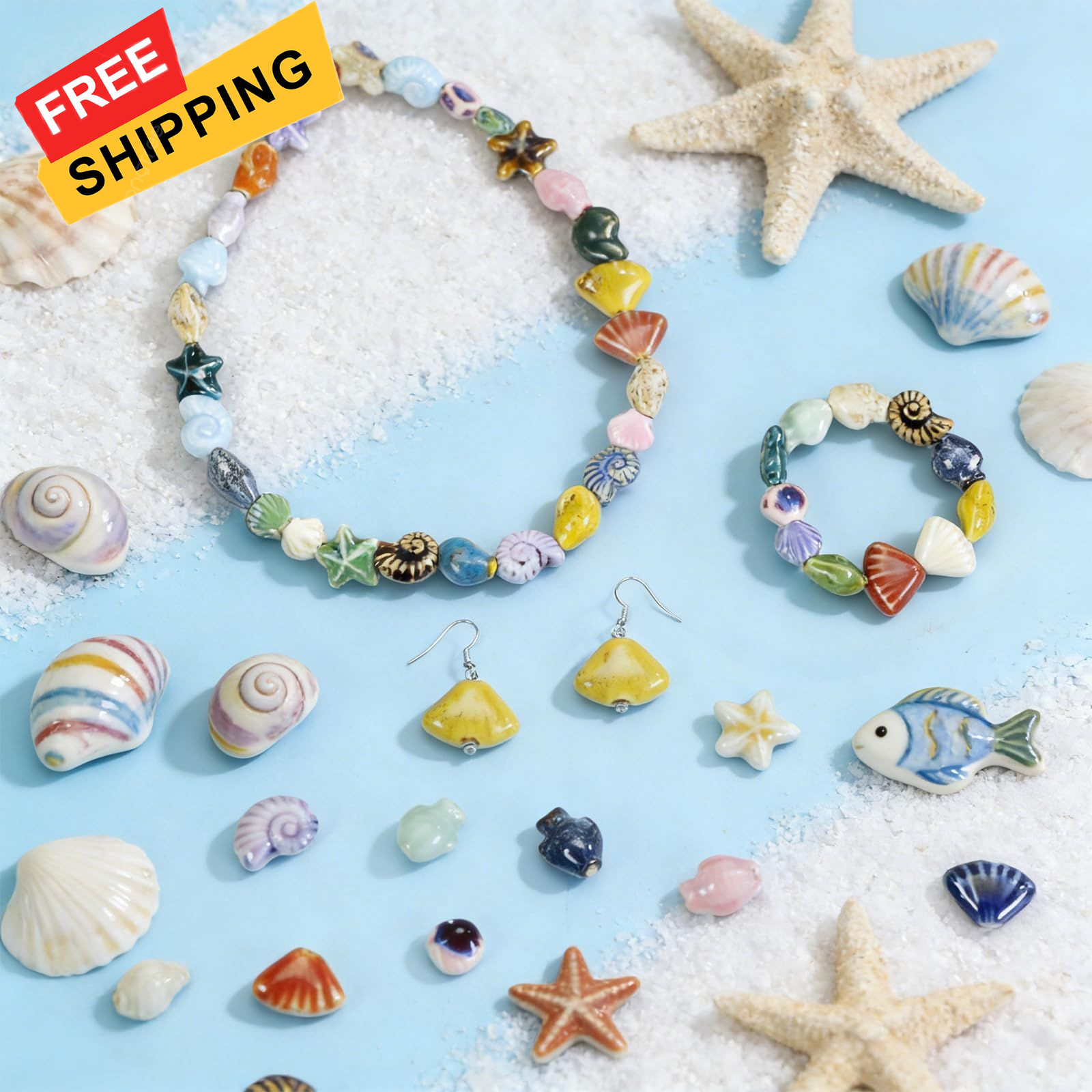 Mixed 0.3 lb Assorted Ceramic Ocean Beads for Jewelry 21*14*10mm, Pounds