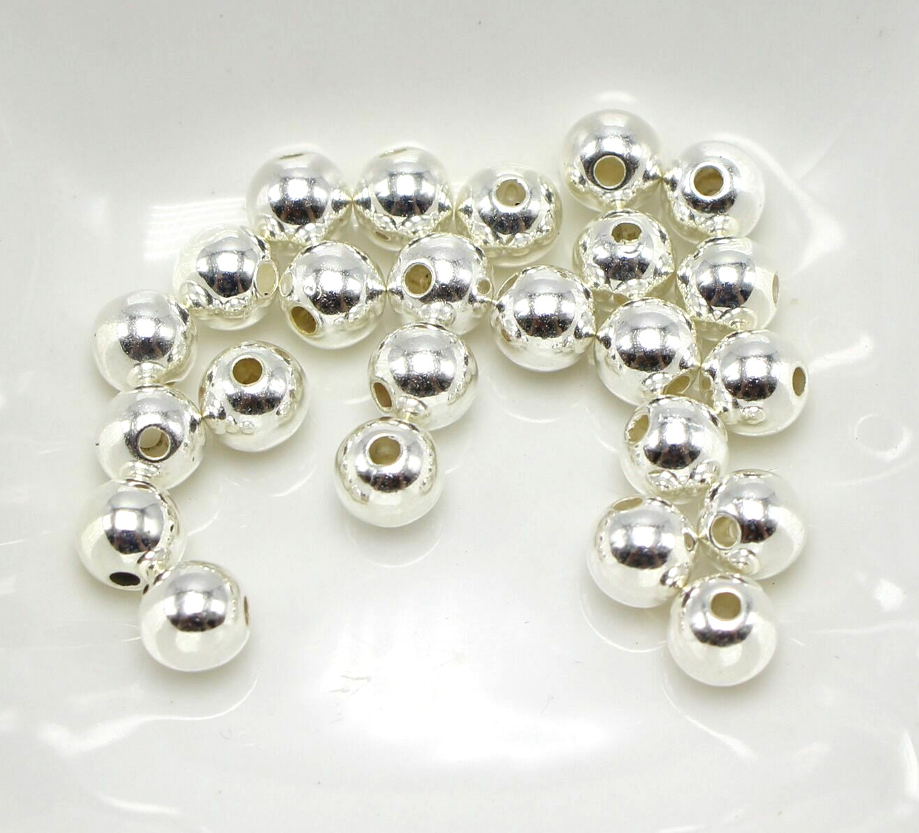 500 Bright Silver Metallic Acrylic Round Spacer Beads 6mm Smooth Ball Beads