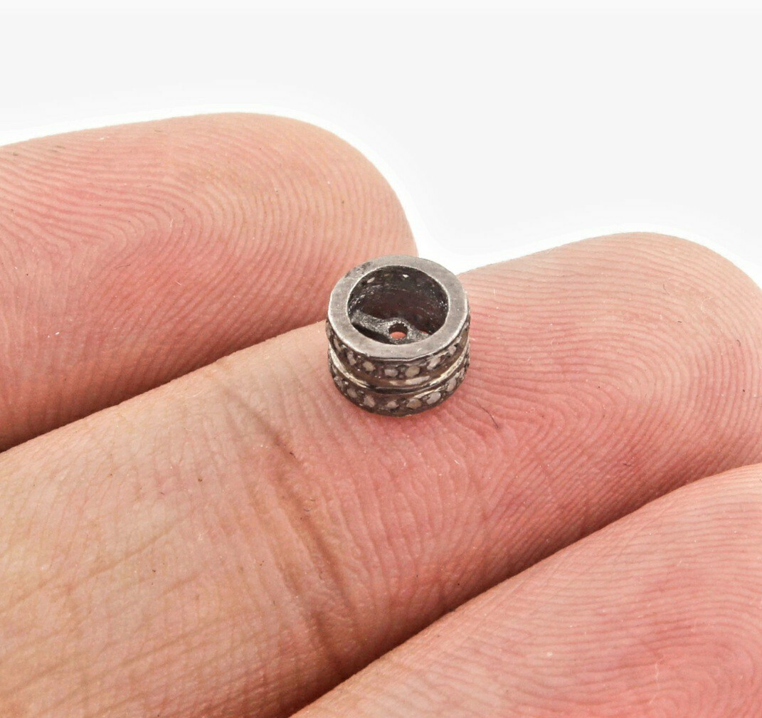 Pave Diamond 1pc Diamond Spacer Beads 925 Sterling Silver, Rondelles Beads.