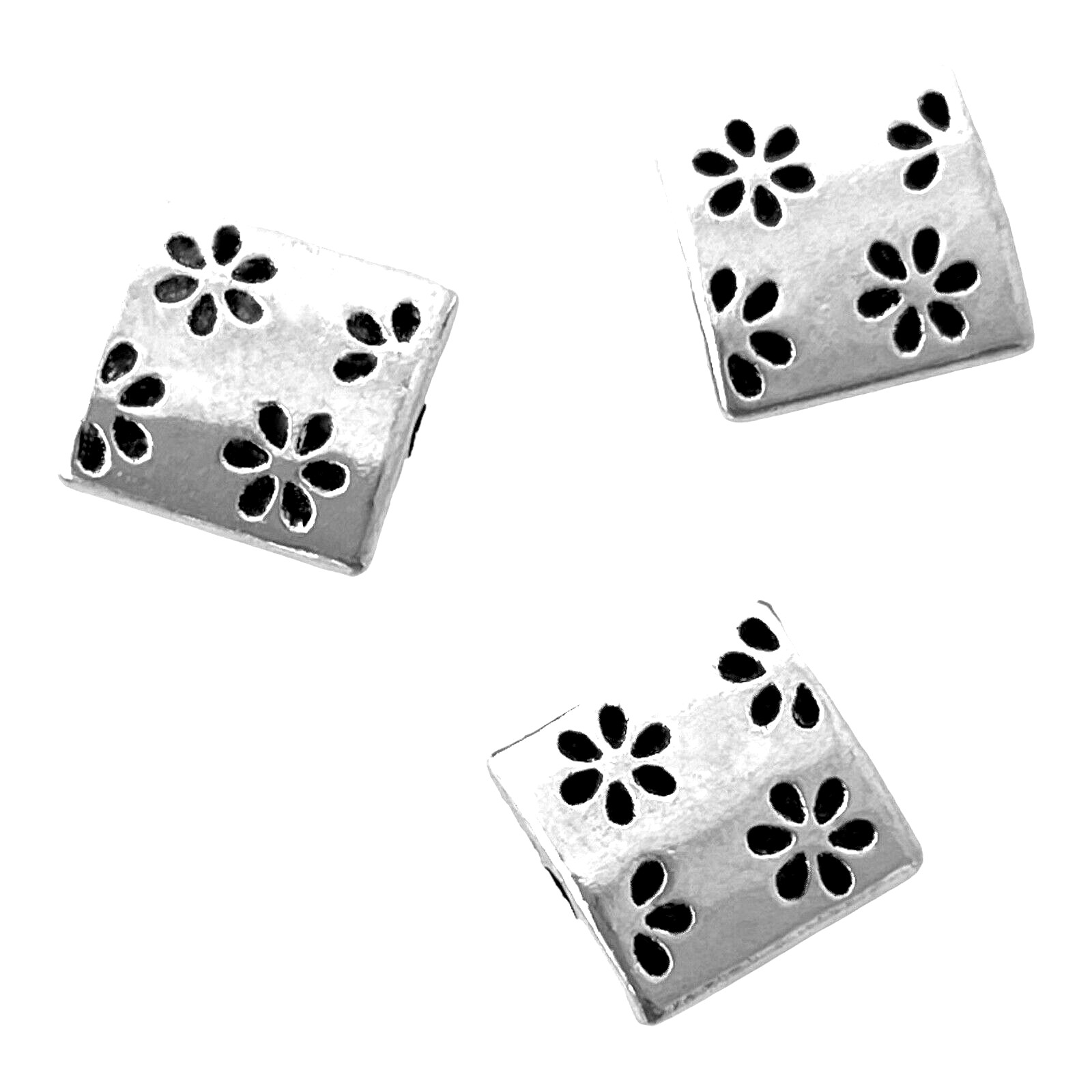 20 pcs Spacer Beads Tibetan Silver 10x3mm Flat Square Flower Imprint Bali Metal
