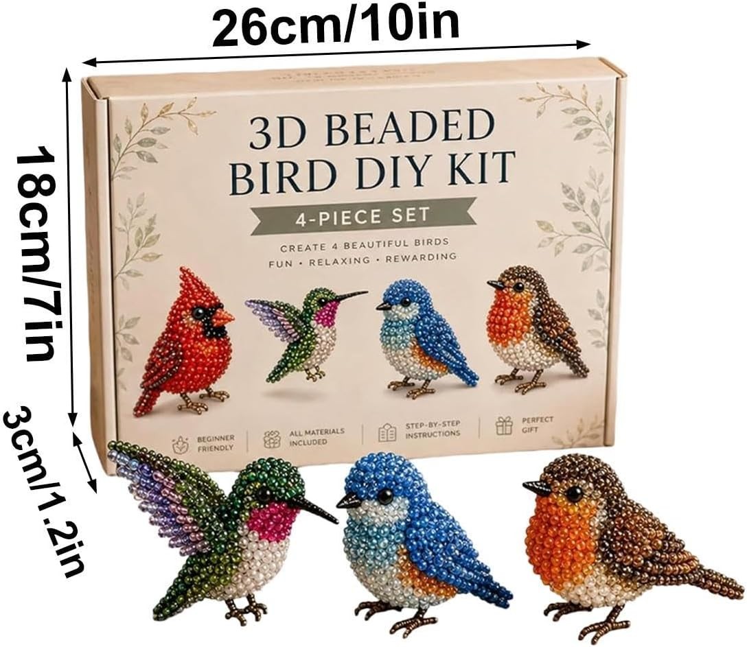 3D Beaded Animal/Bird DIY Kit, Handmade Beadwork Art Craft Set with Instructions