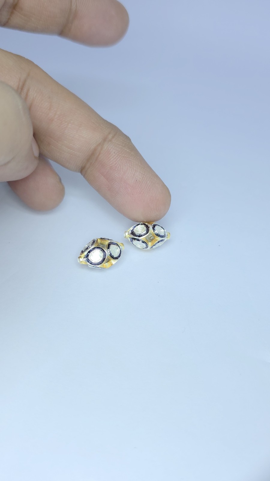 Pave Diamond Oval RoseCut Diamond Beads 925 Silver Polki Beads For Jewelry.