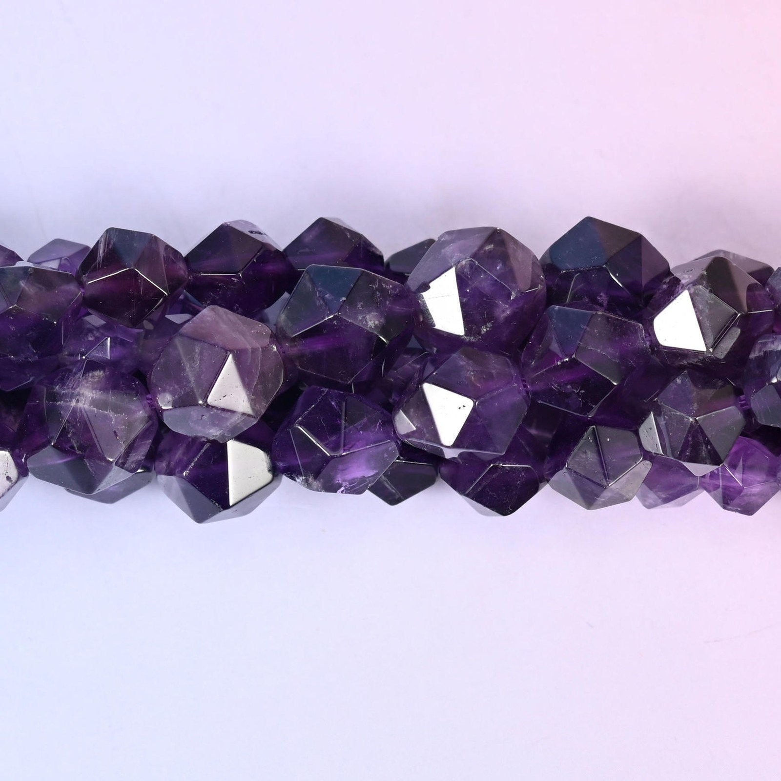 Purple Amethyst Diamond Star Cut Beads 6mm 8mm 10mm 15.5 Inch Strand