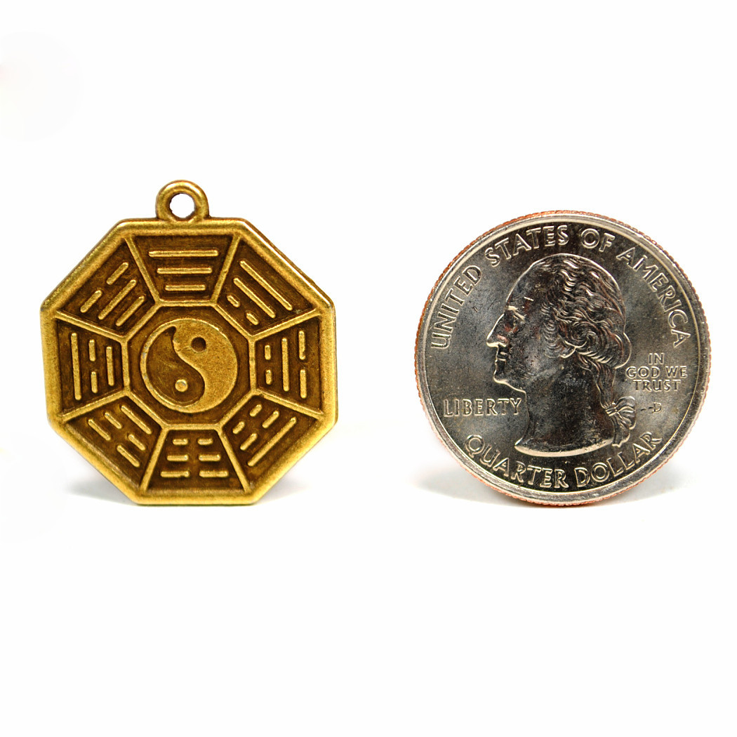 LOT OF 10 KWAN YIN FENG SHUI CHARMS 1″ Chinese Metal Pendant Bagua Good Luck Set