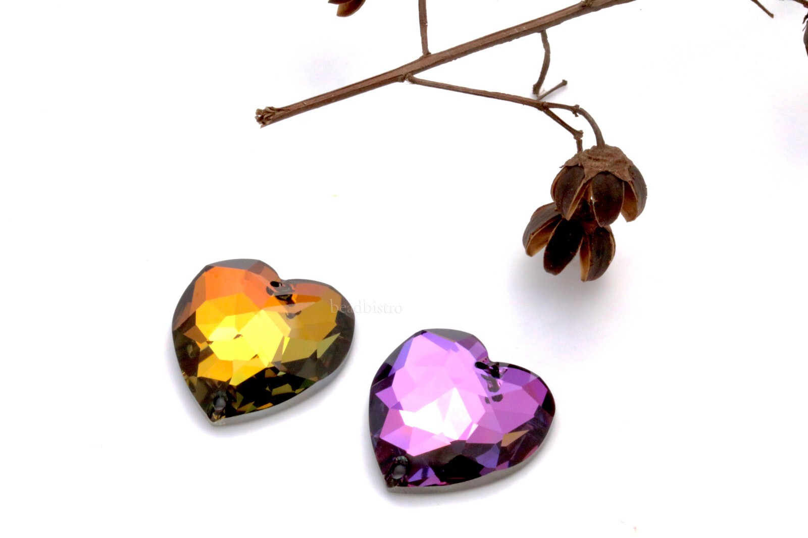 1 Piece, Swarovski Heart Flat-Back 2-hole sew-on, Heliotrope or Tabac 24mm #3285
