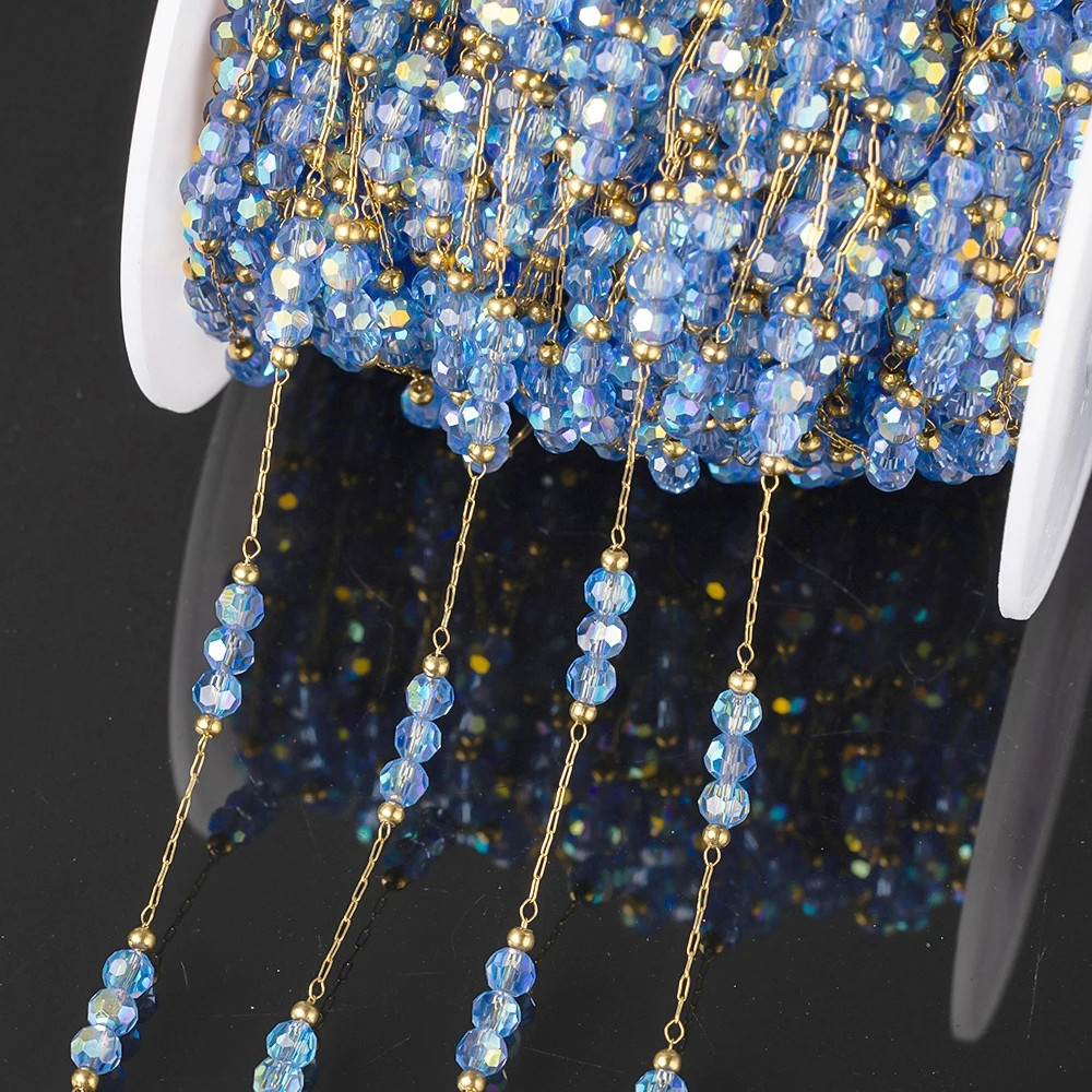 1Meter Stainless Steel Colorful Crystal Beading Chain for DIY Handmade Necklaces