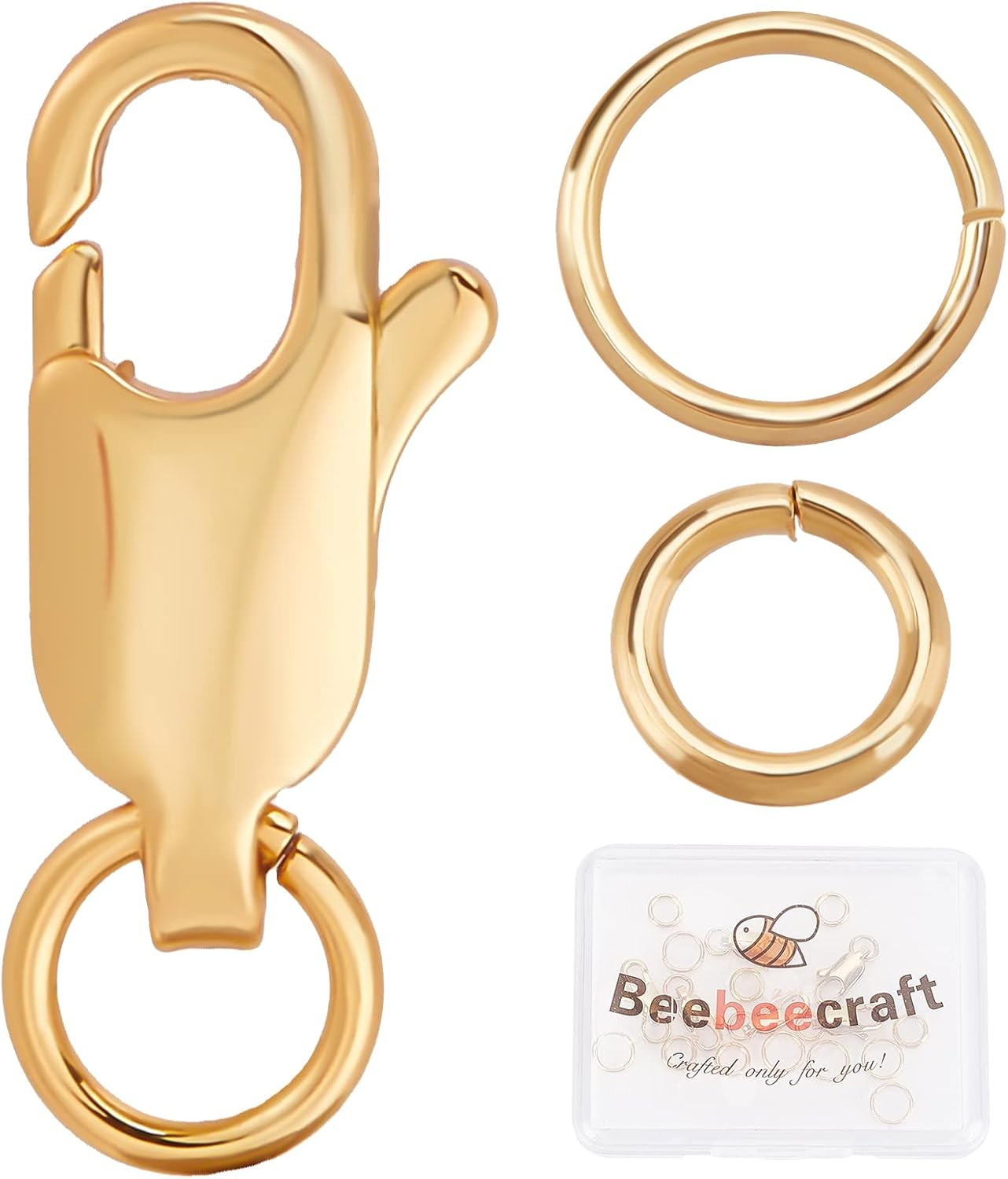 6Pcs 18K Gold Plated Jewelry Lobster Clasp 0.6×0.24Inch with 12Pcs 6/7mm Open…