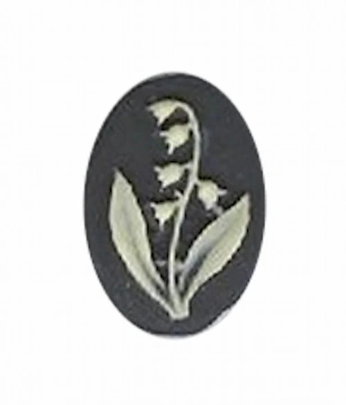 14x10mm black and WHITE lily of the valley resin cabochon cameo 987q