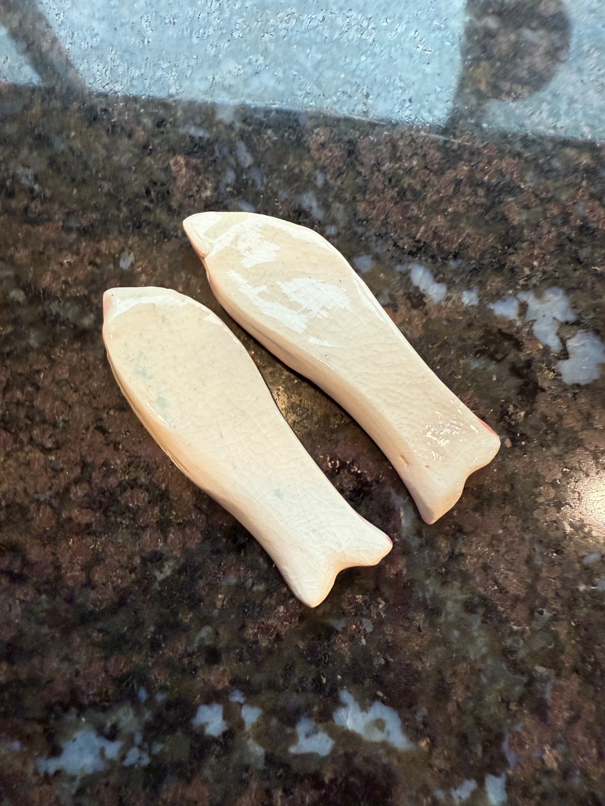 Pendant Artisan Hand Made Set of 2 Ceramic Pink Fish with Glossy Glaze