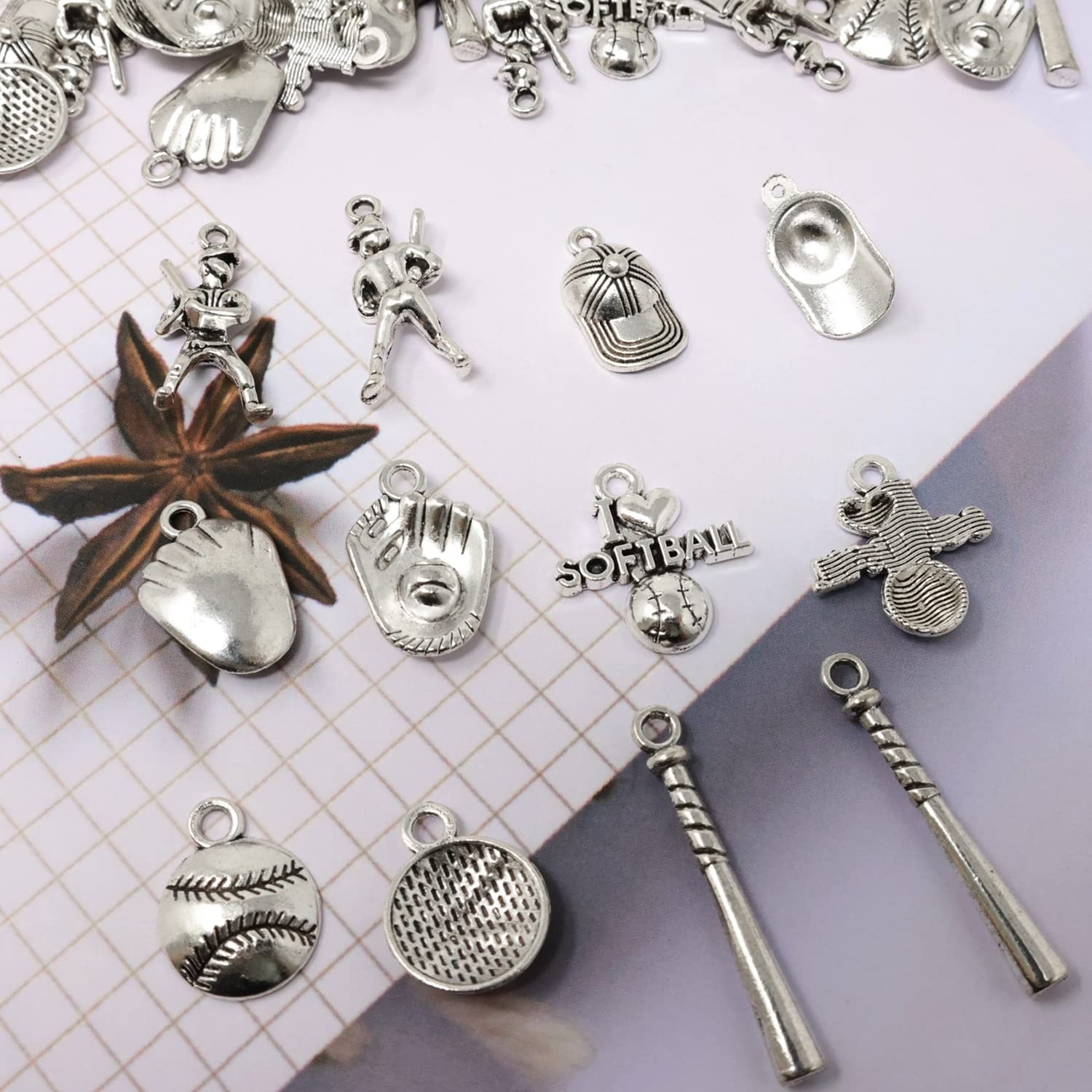 Honbay 60PCS Alloy Ball Sports Charms Softball Charms Pendant Softball Gloves Ba