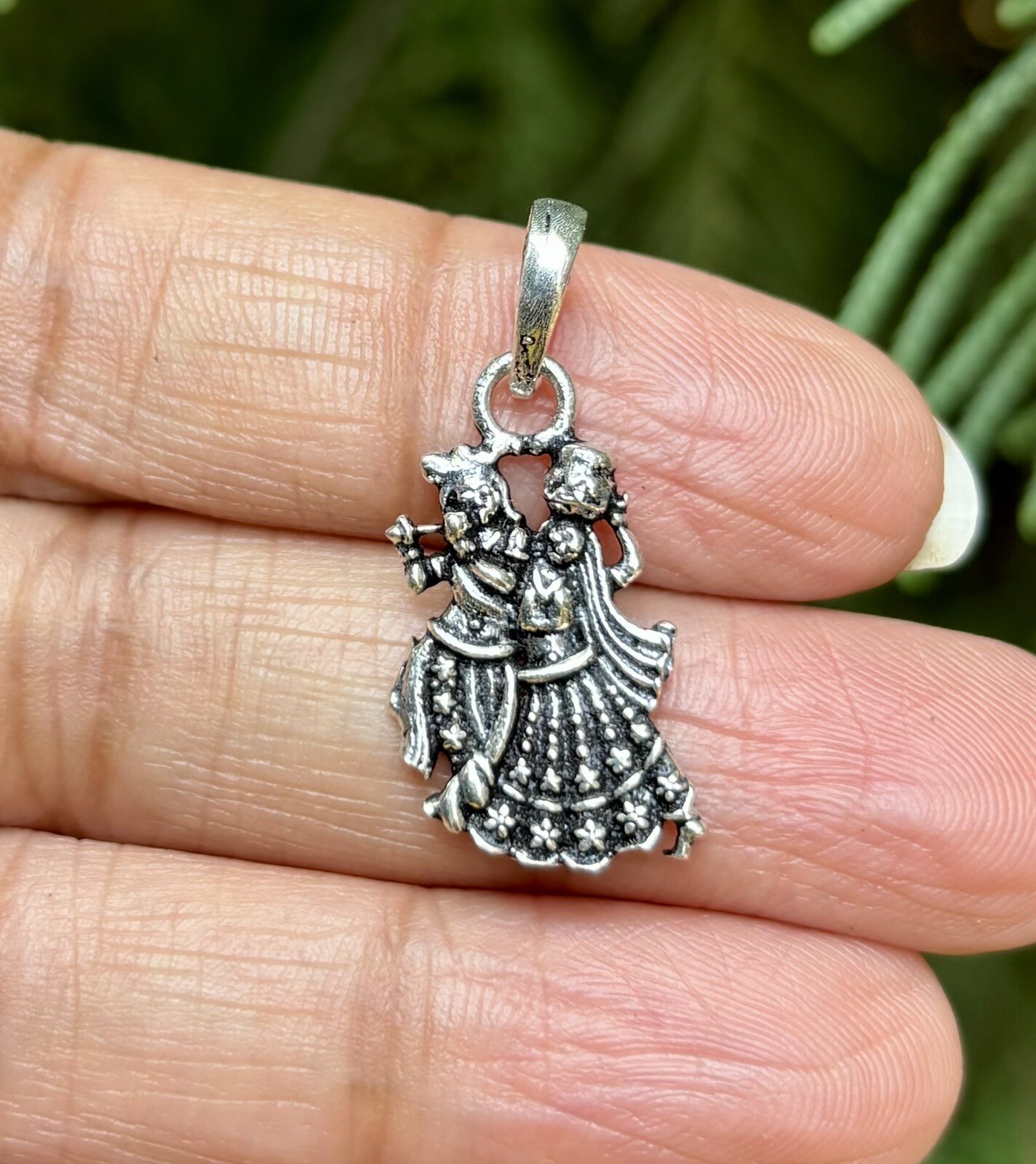 925 Sterling Silver Lord Radha Krishna Pendant, Wearing Temple, Puja 2.2 gm