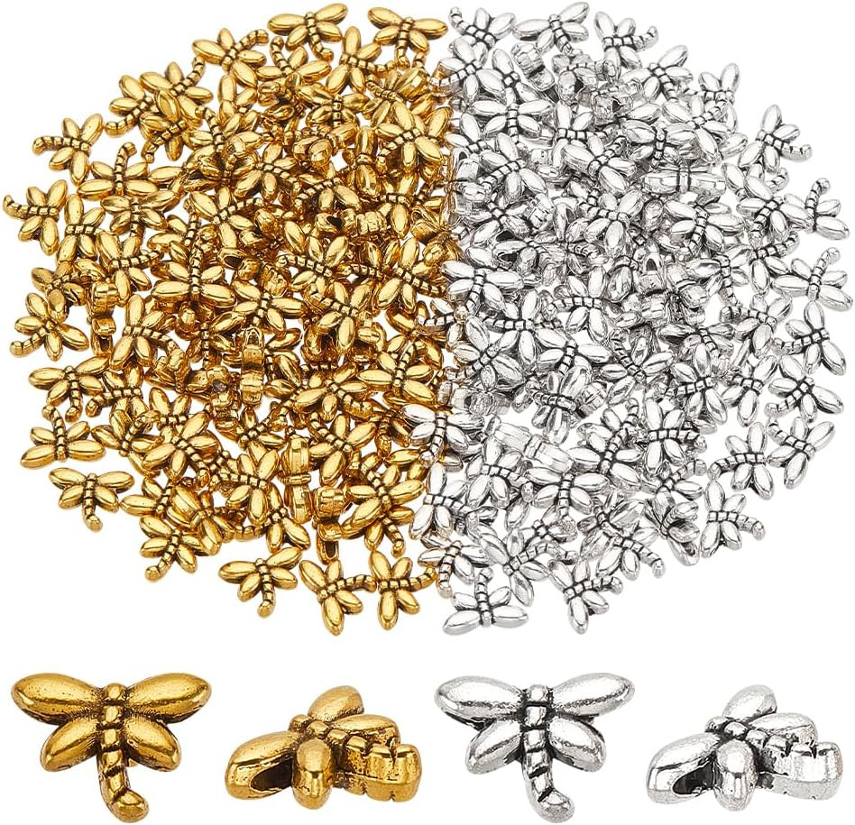 200pcs Antique Spacer Beads Metal Dragonfly Beads Tibetan Sliver GoldAnimal Char