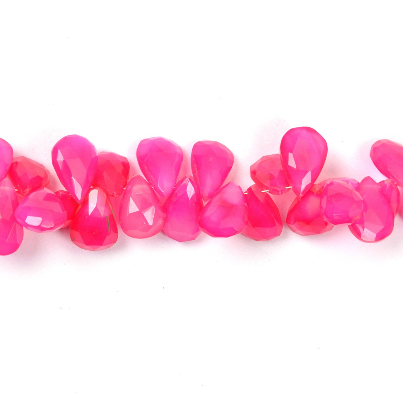 Hot Pink Chalcedony Beads 8 Inch 8X12-11X15 MM 45Pieces Pear Shape Gemstone Bead