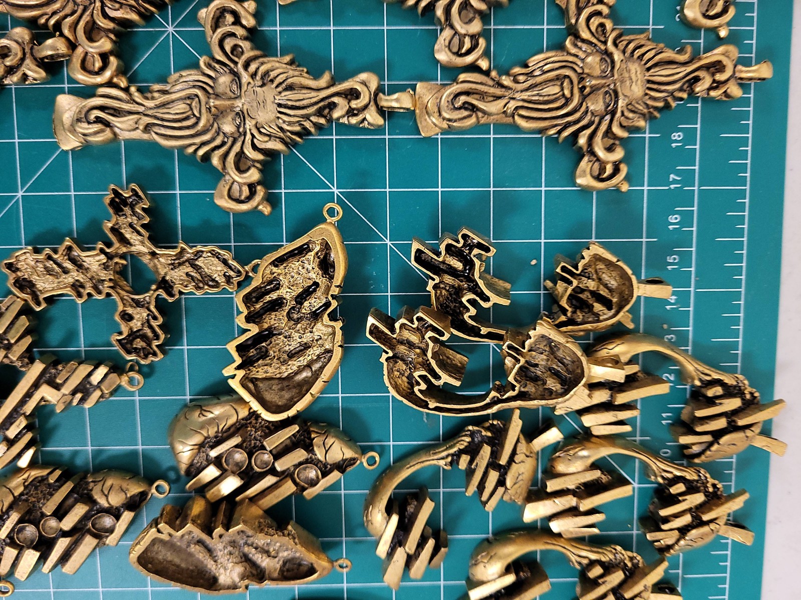 50+ Gold Tone Pendants Charms Lot Crosses Faces Leaves Eagle Jewelry Making