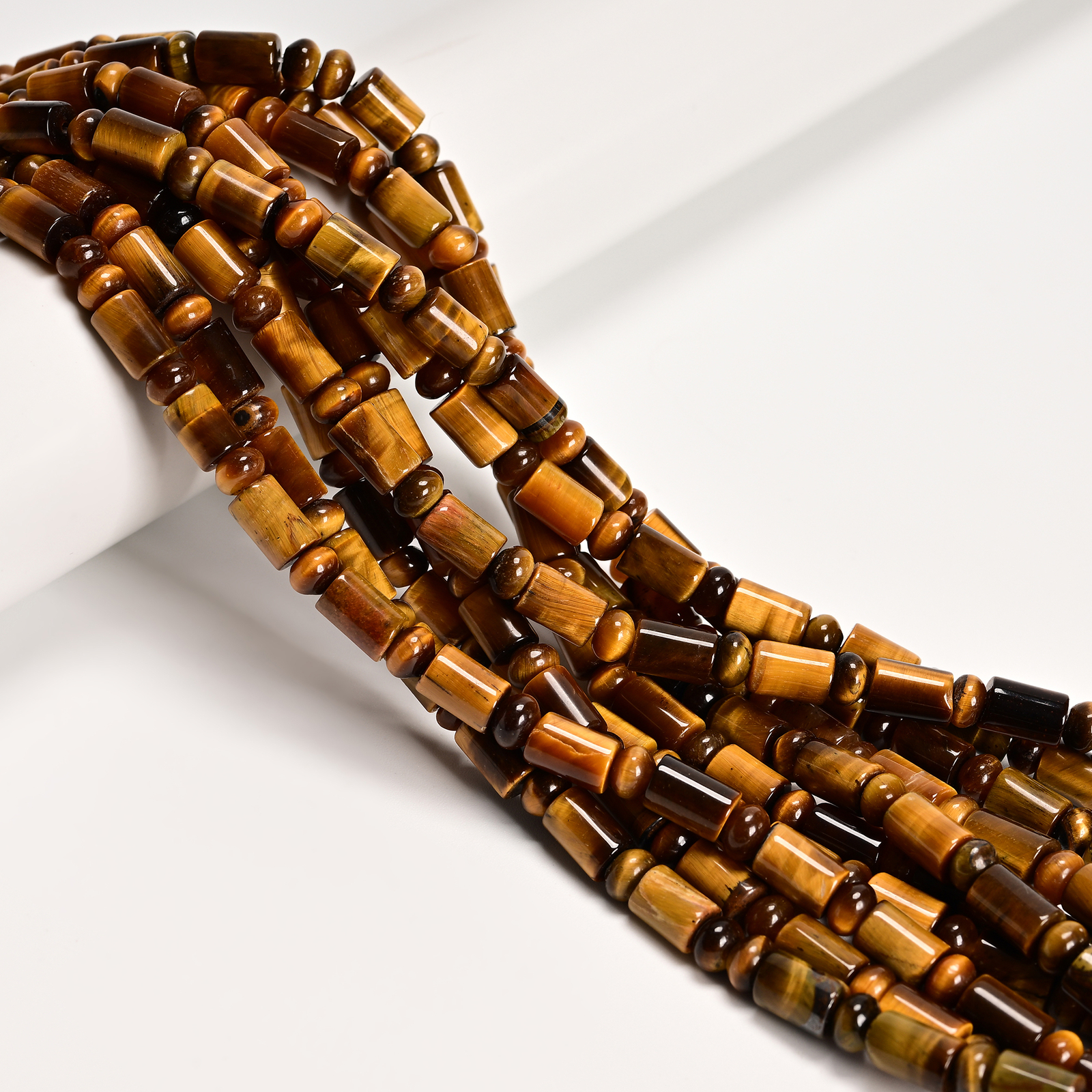 Natural Yellow Tiger Eye Cylinder Tube with Rondelle Beads Size 6x9mm 15.5” Std
