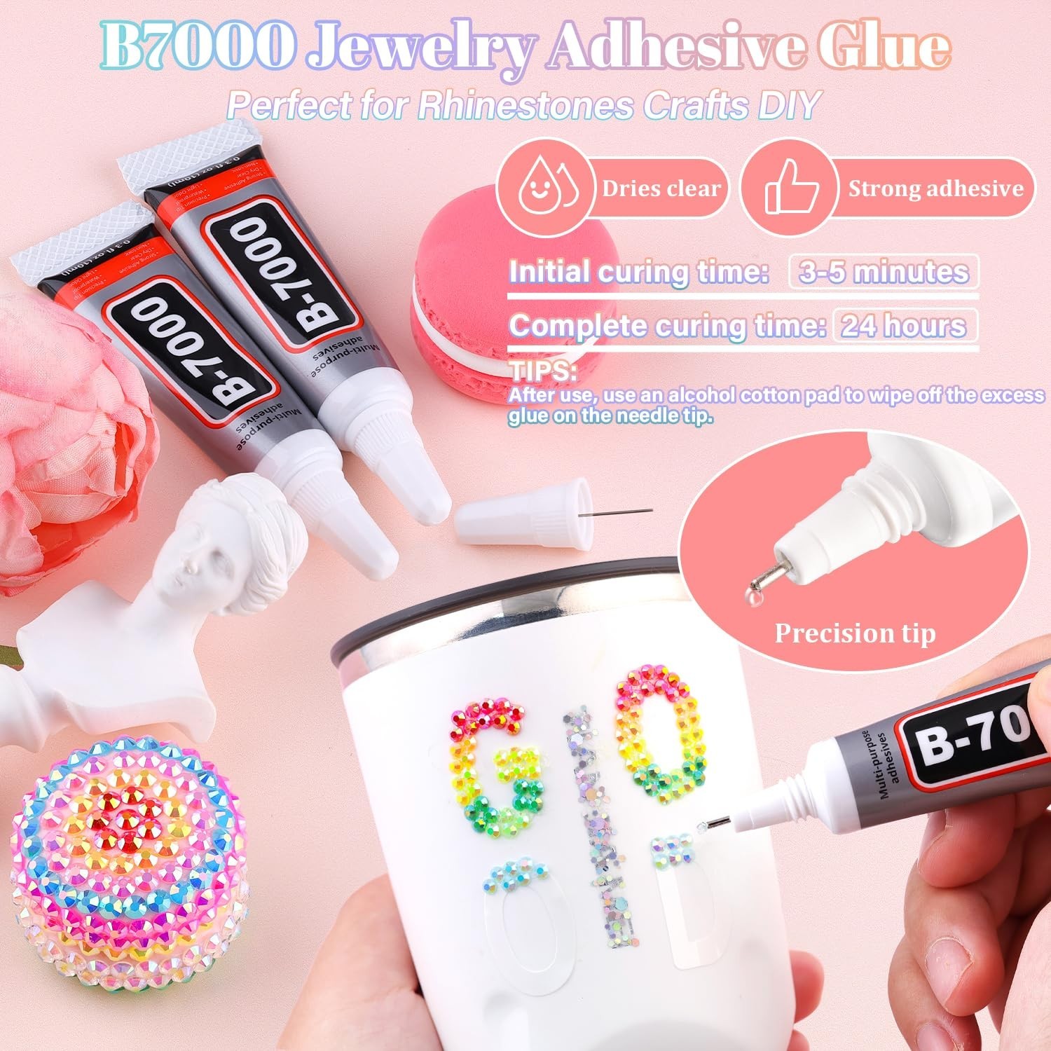 8000Pcs Resin Rhinestones with 3Pcs B7000 Jewelry Glue for Crafting, Multicol…
