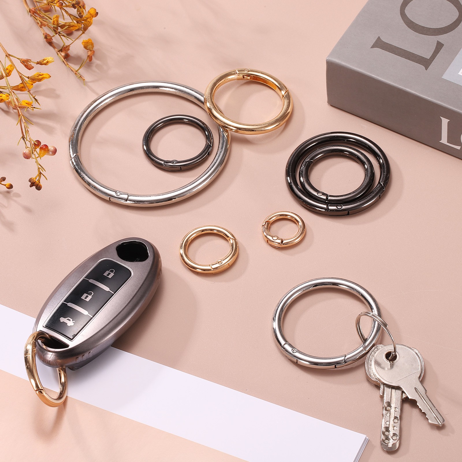 8pcs Metal Spring O Ring Clip Snap Buckle Keyring,Gunmetal,Figure-Eight Shaped,L