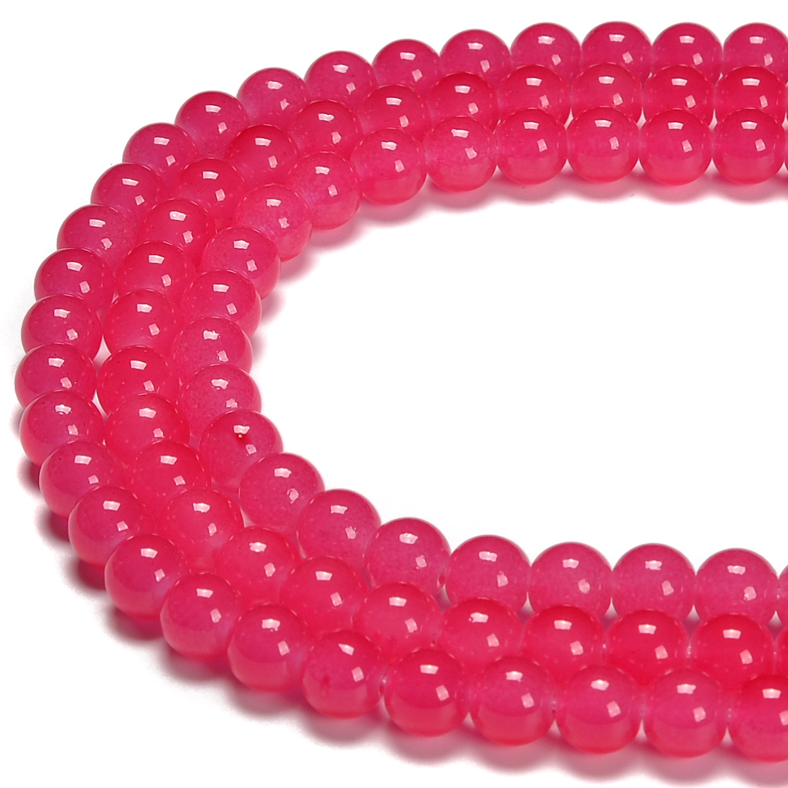 Fuchsia Pink Crystal Glass Smooth Round Beads Size 6mm 8mm 10mm 15.5″ Strand