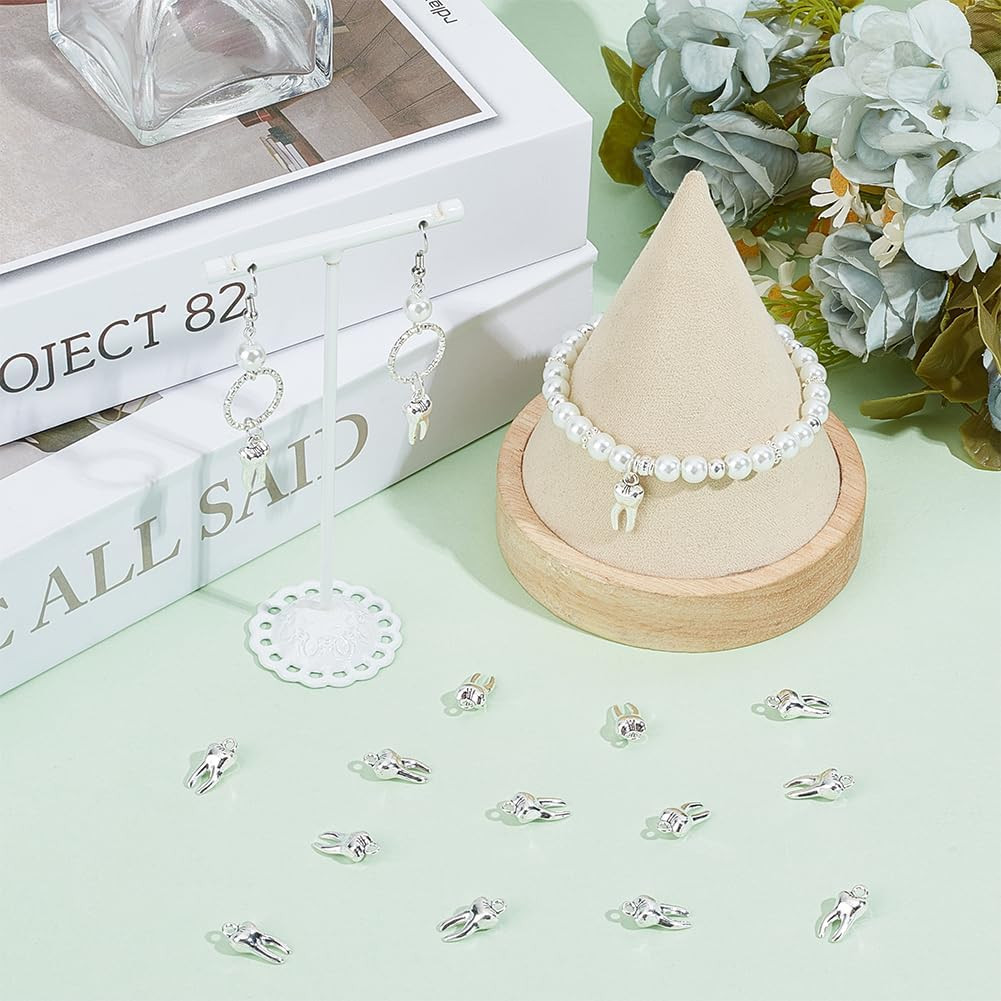 1 Box 80Pcs Silver Teeth Charms Tooth Charm Bulk Tibetan Style Cute Teeth Shaped