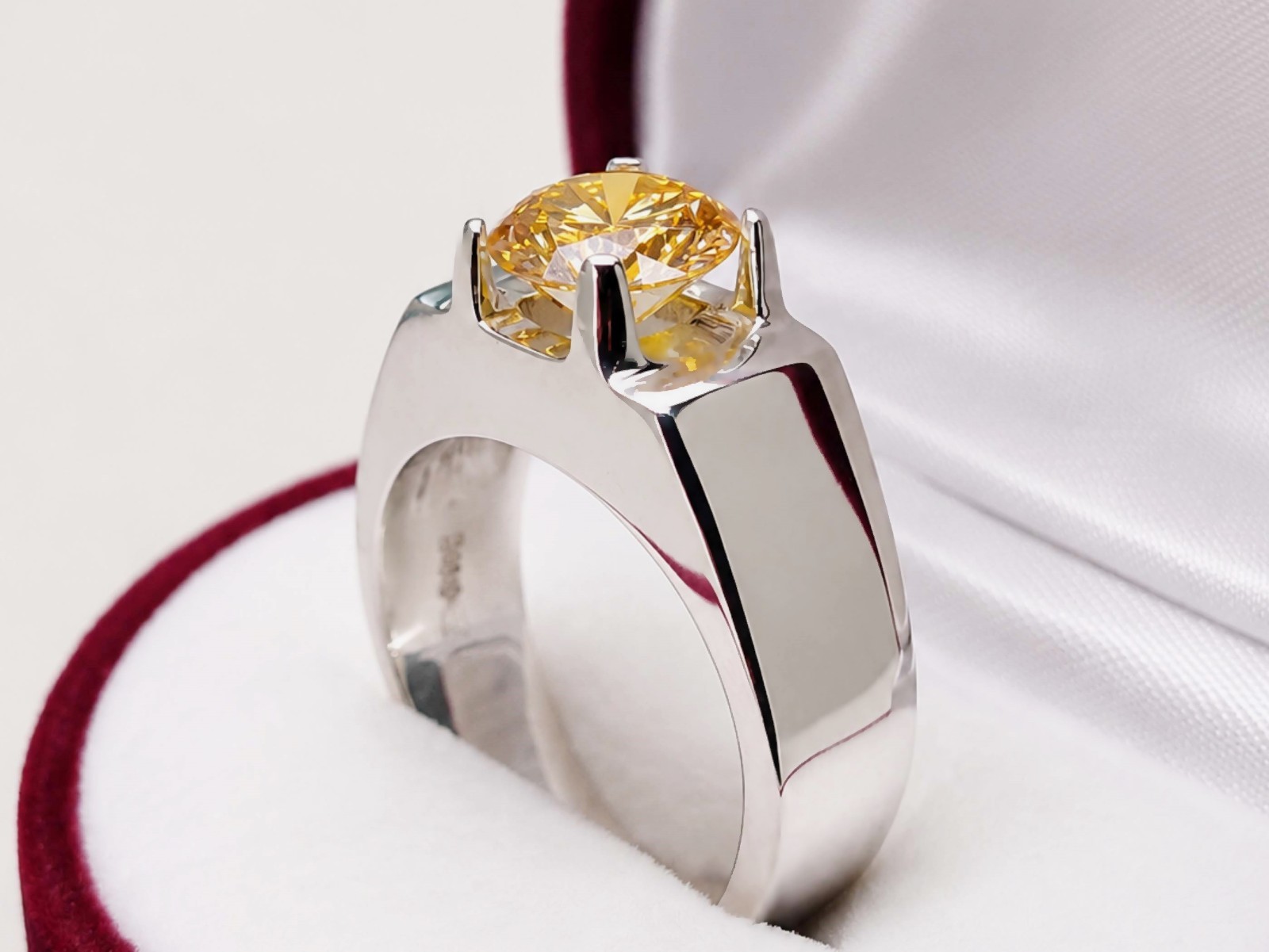2 Carat Golden Diamond Cut Moissanite Sterling Silver 925 Handmade Plain Ring