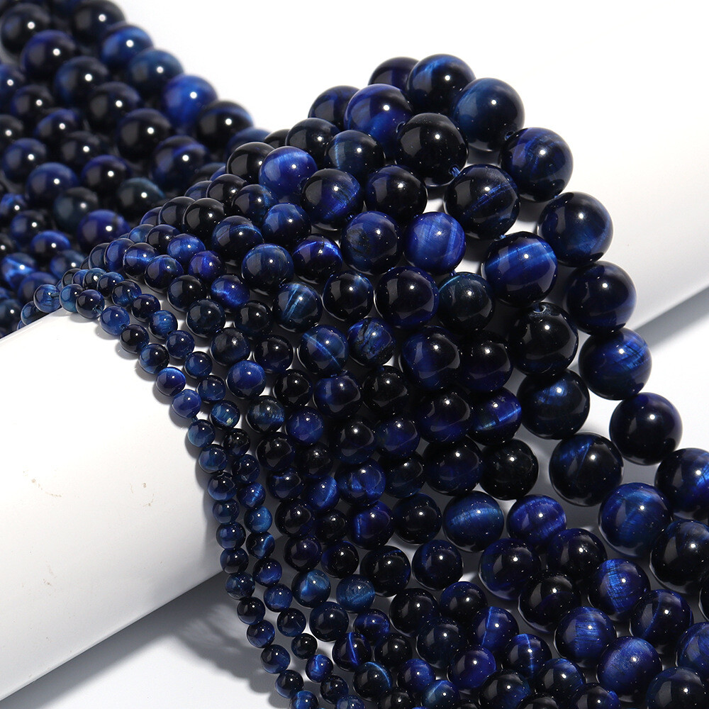Natural Blue Tiger’s Eye Gemstone Smooth Round Loose Beads for Jewelry Making