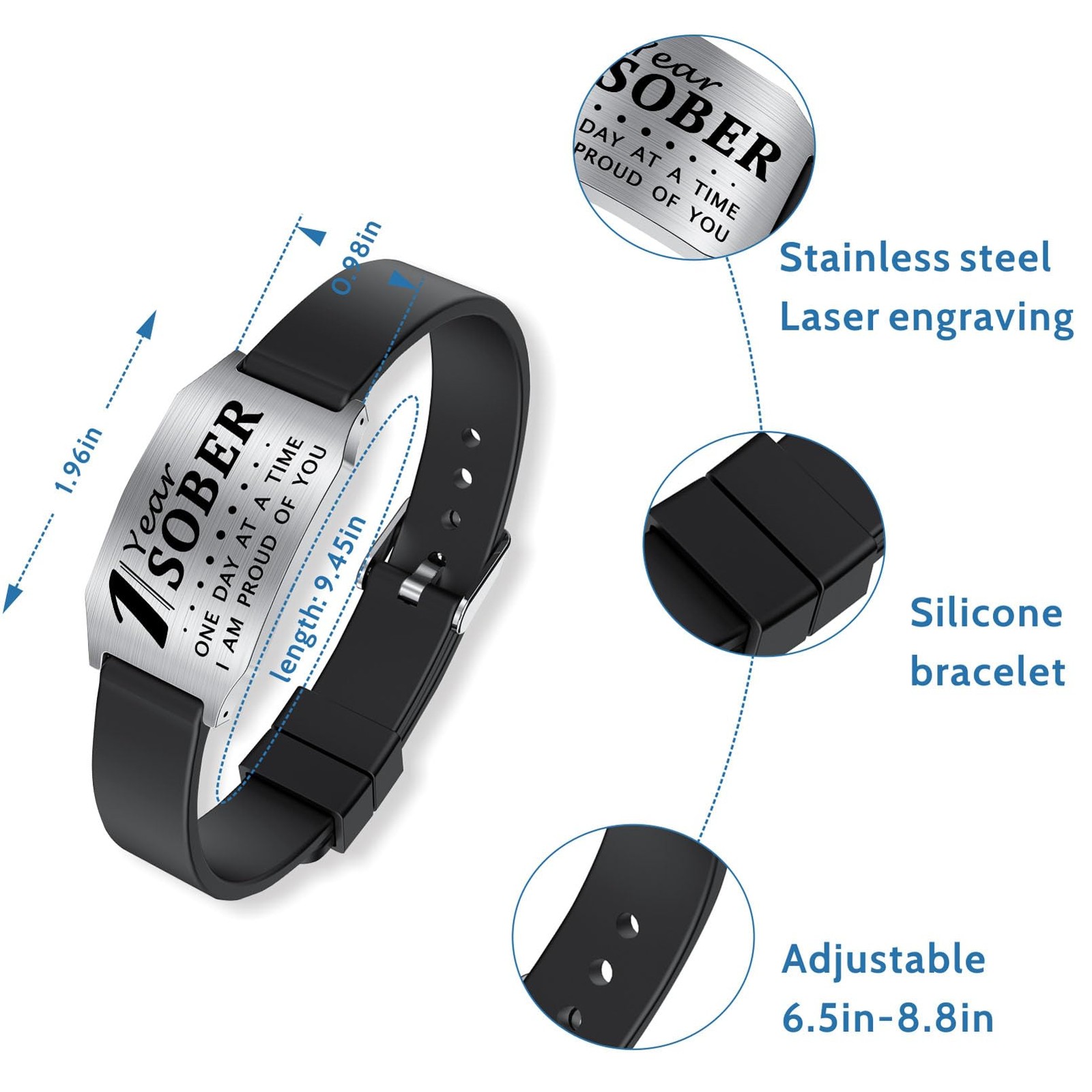 1 Year Sobriety Gifts for Men Women – One Day at a Time Bracelet, 1 Year AA Reco