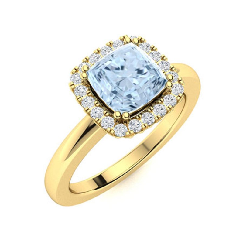 Aquamarine Gemstone 925 Silver Statement Halo Throat Chakra Ring Jewelry