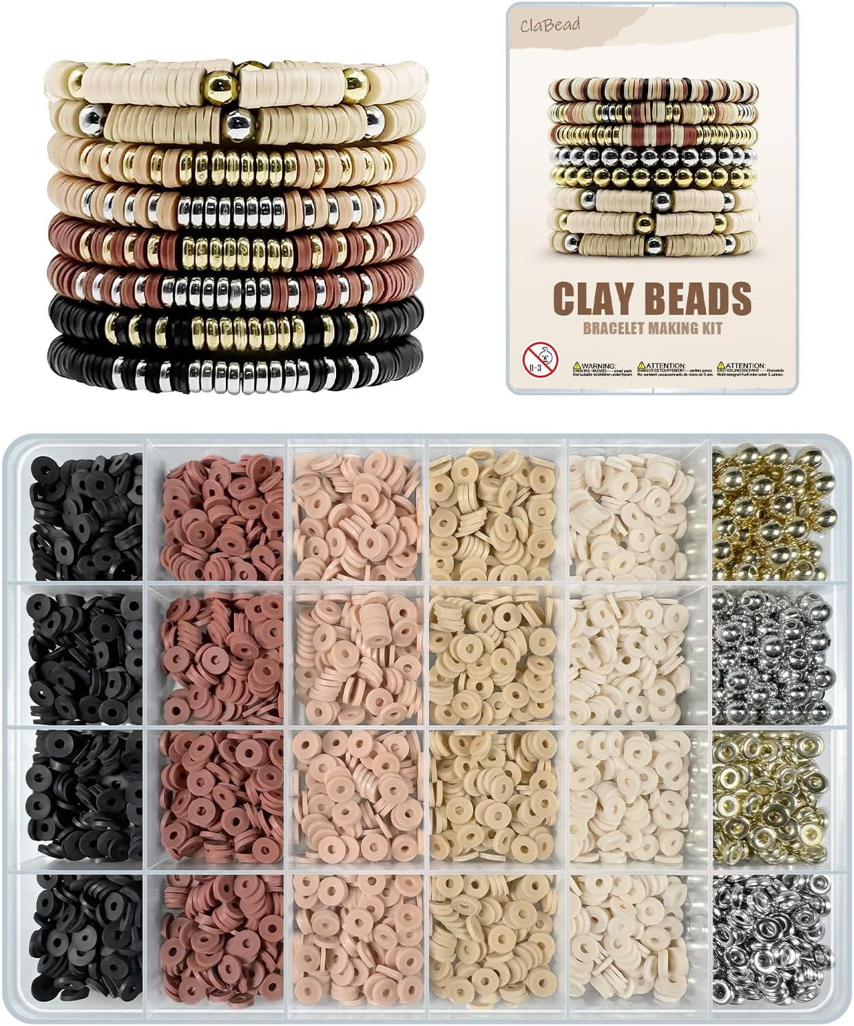 3200-Piece Earth Tone Bracelet Making Kit with Clay and Metallic Beads