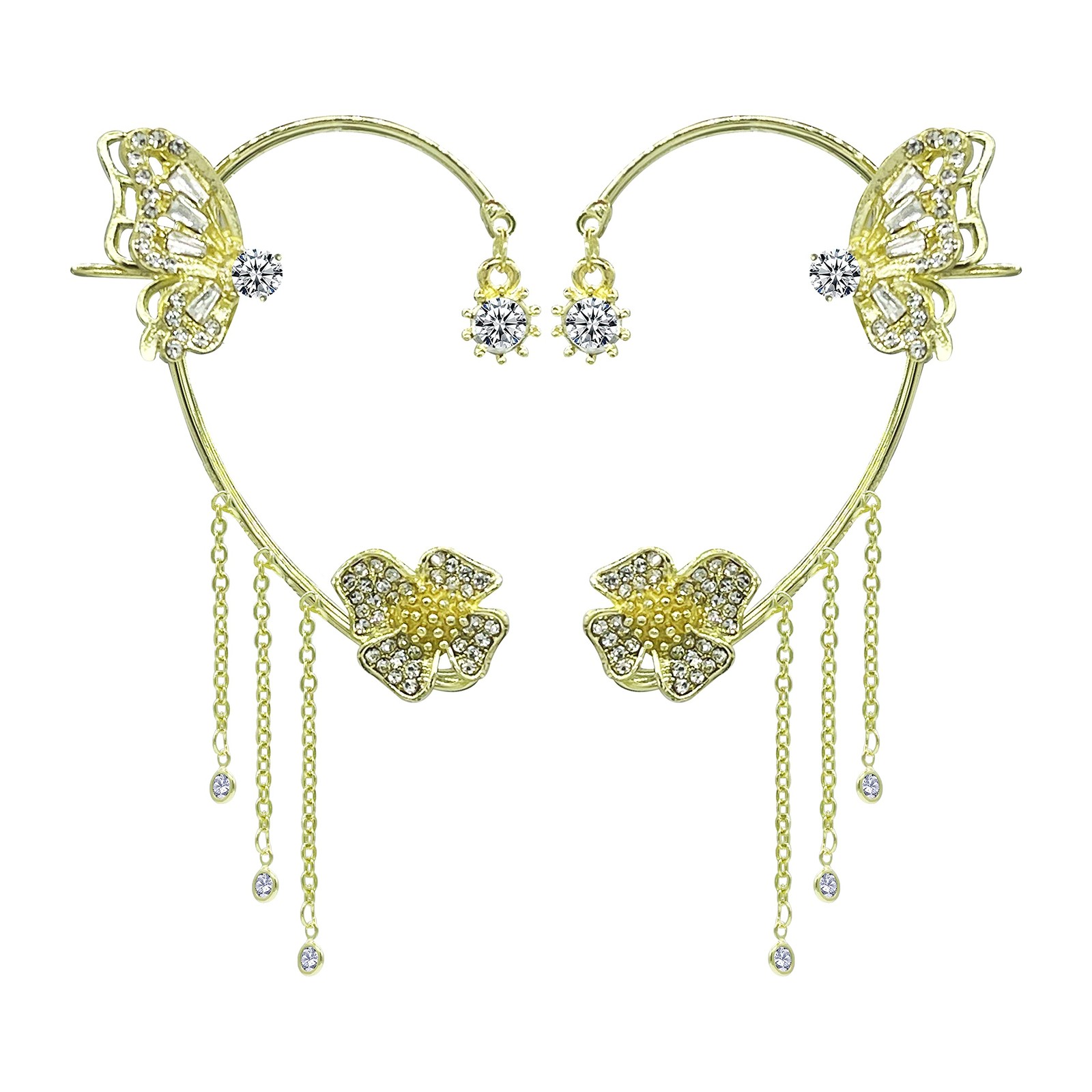 Butterfly Tassel Style Zircon Earrings, Butterfly Flowers Tassel Long Earring, S