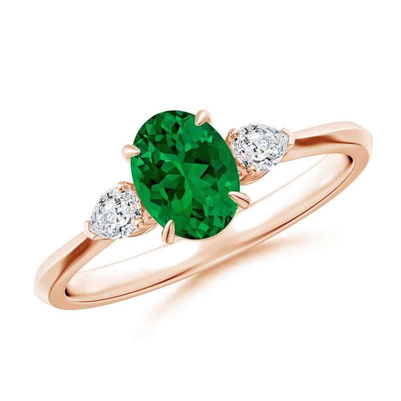 925 Silver Oval Chrome Diopside Gemstone Engagement Three-stone Trendy Ring
