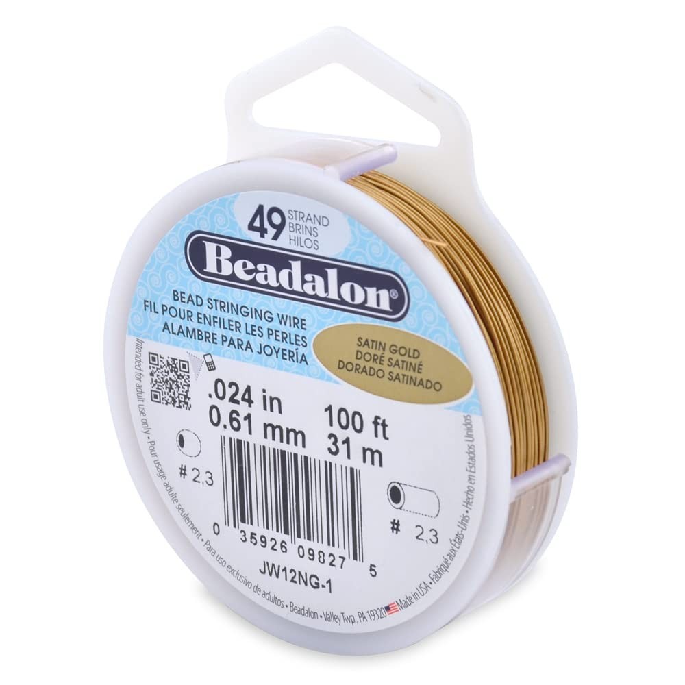 49 Strand Stainless Steel Bead Stringing Wire .024″ Satin Gold 100ft Jewelry Mak