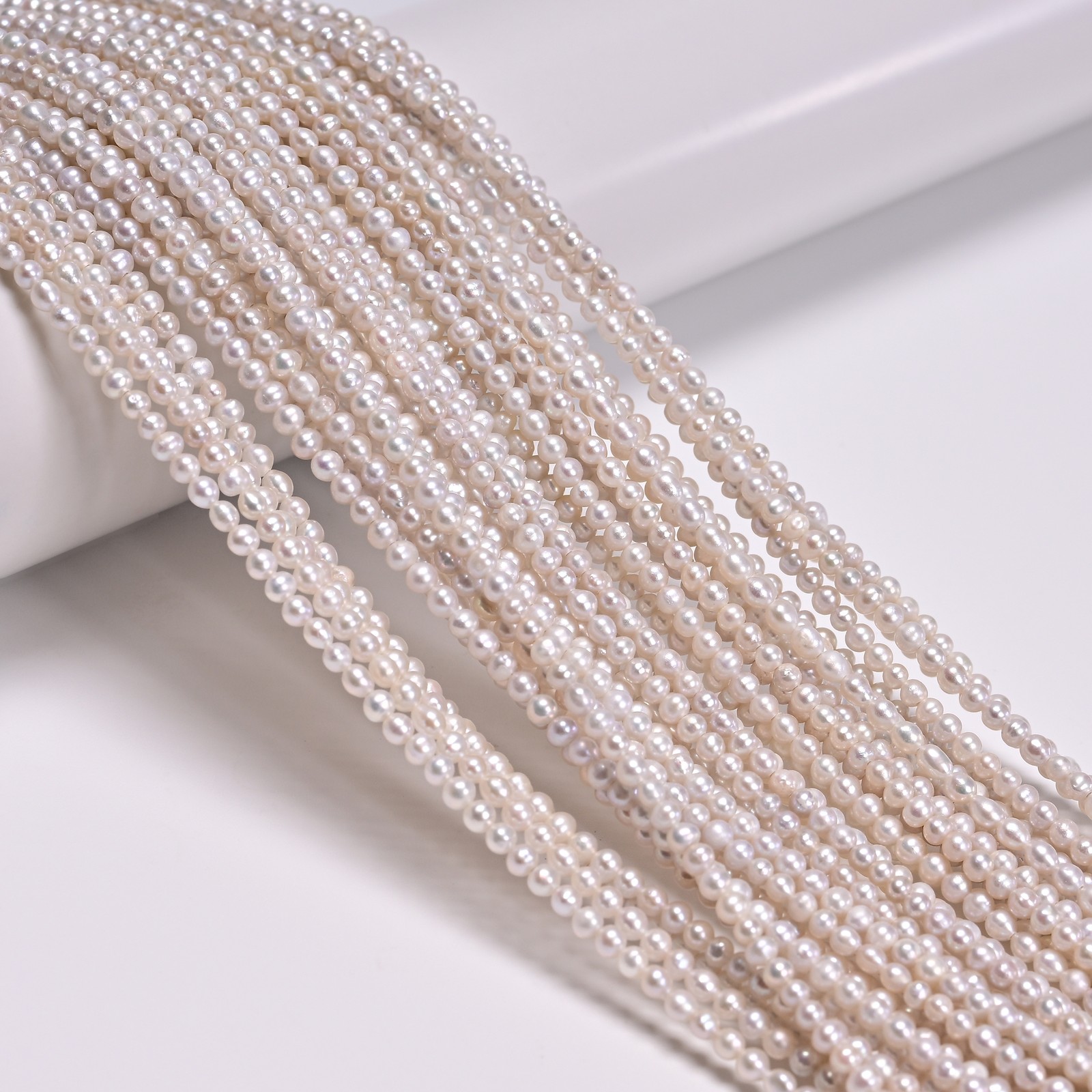 Natural White Fresh Water Akoya Pearl Off Round Beads Size 2-3mm 15″ Strand