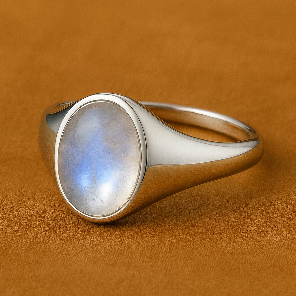 Natural Rainbow Moonstone Signet Handmade Men’s 925 Sterling Silver Rings B#524
