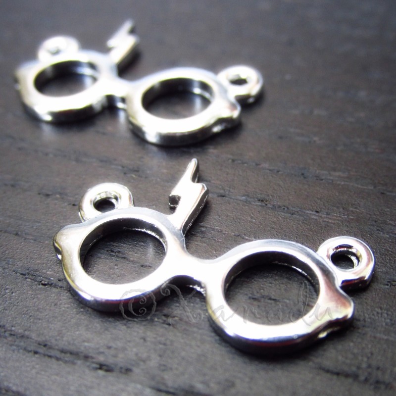 Lightning Bolt Scar Glasses Silver Plated Fandom Charms C5688 – 10, 20 Or 50PCs