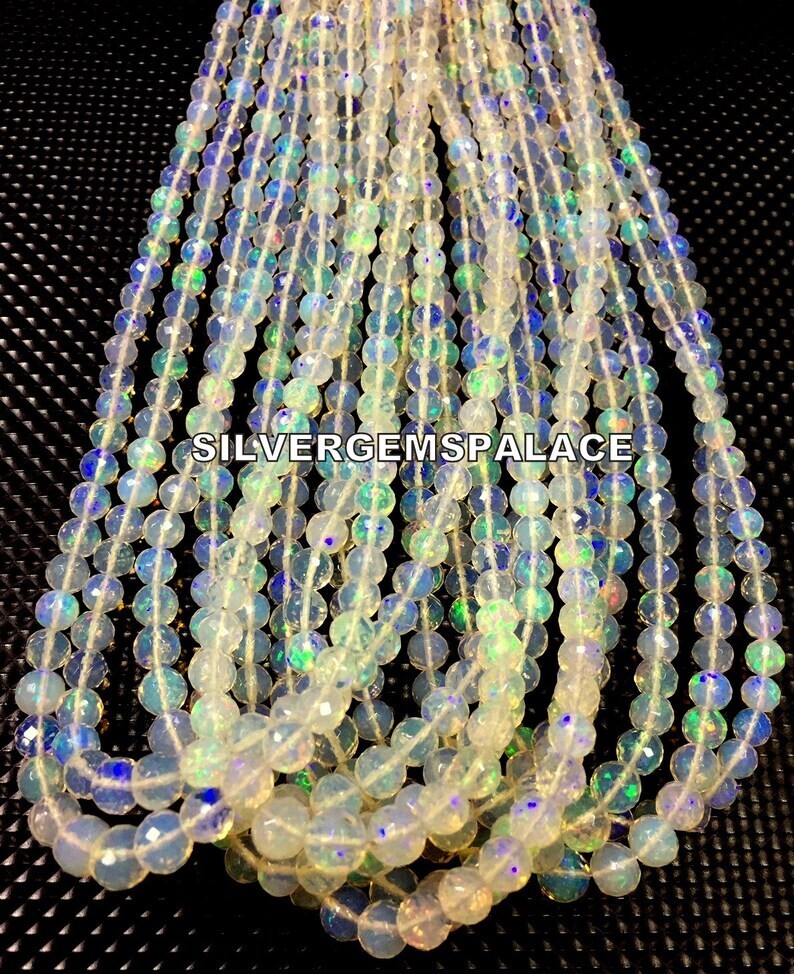 Flashy Opal Natural Ethiopian Opal Faceted Round Ball Beads Fire Gemstone Beads.