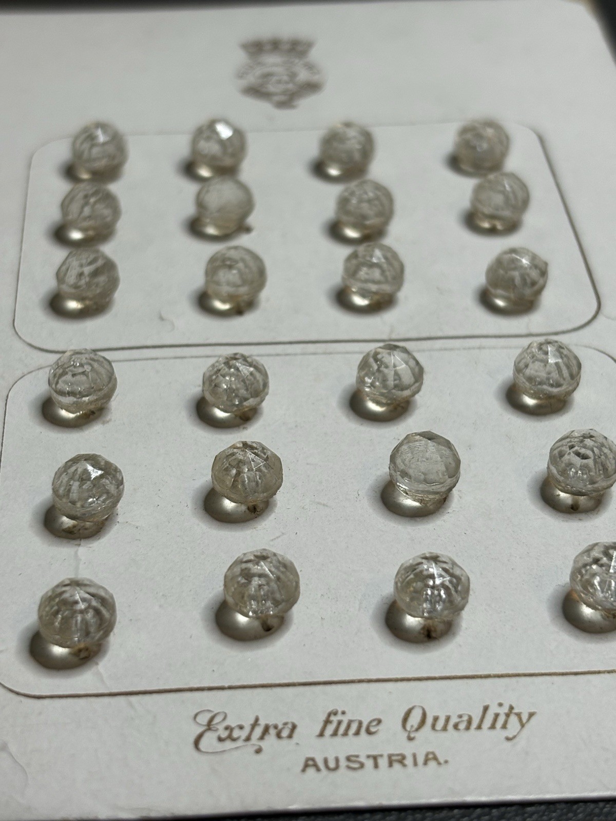 Antique Vintage Set 24 Austrian Faceted Crystal Ball Buttons Original Card lot