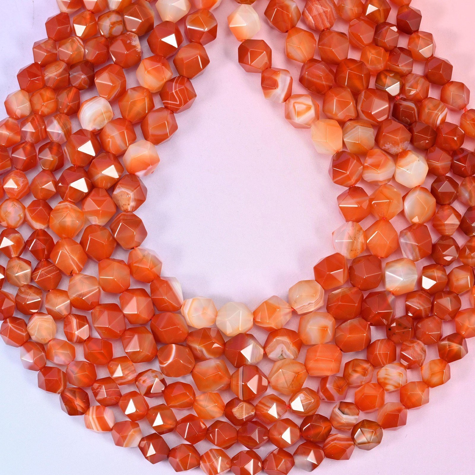 Red Strip Agate Beads: Faceted Diamond Star Cut, 6-10mm, 15.5 inch Strand
