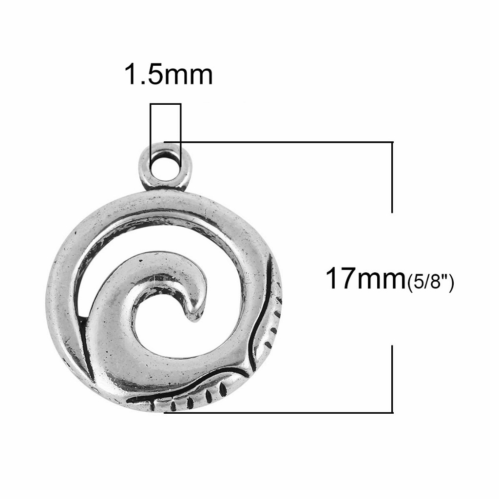 Ocean Wave Charms – 17mm Antiqued Silver Plated Pendants C4573 – 10, 20 Or 50PCs