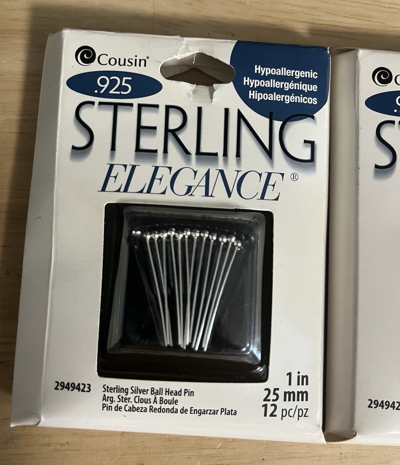 Sterling Silver .925 Ball Head Pins 1” 25mm Lot Of 2 Totaling 24pcs