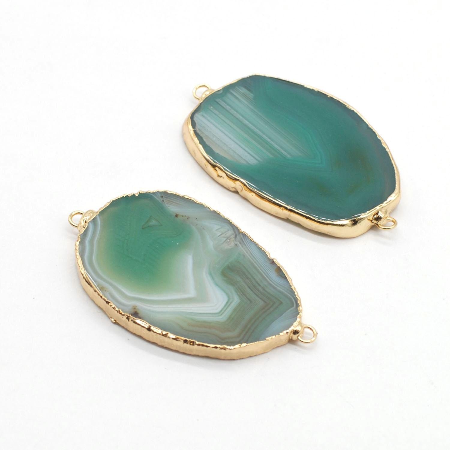 1PC Gold Plated Large Tear Drop/Oval Shape Genuine Gemstone Connector NBHK105-C