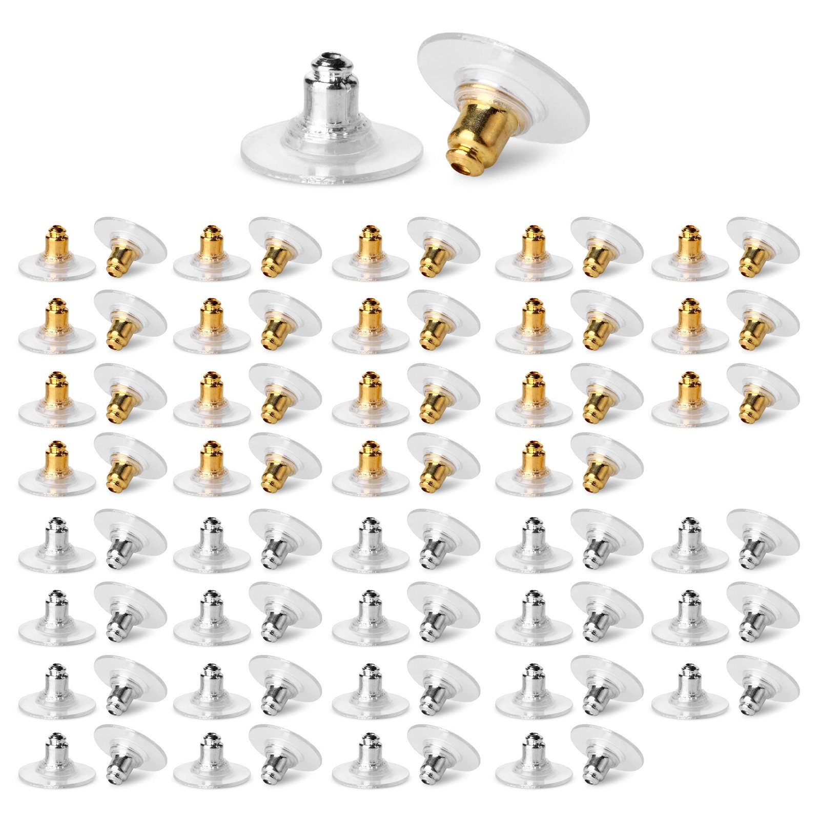 Mr. Pen Bullet Clutch Earring Backs – 76 Pcs, Gold & Silver, Rubber Backs for St