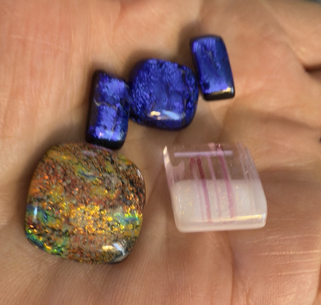 Handcrafted Artesian Dichroic Fused glass hand made square PINK cabochon vintage