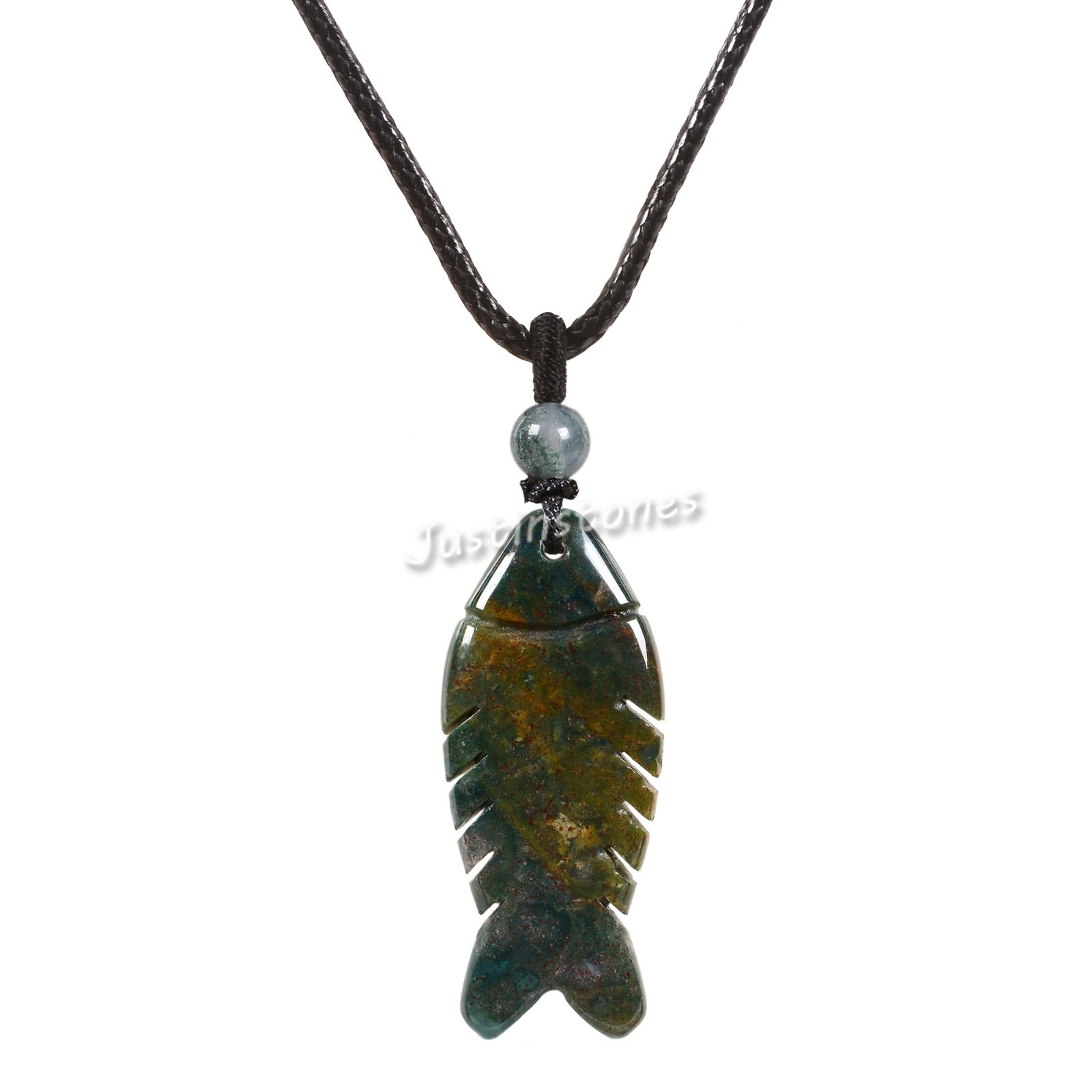 40mm Gemstone Carved Fish Healing Crystal Bead & Necklace 22 inch
