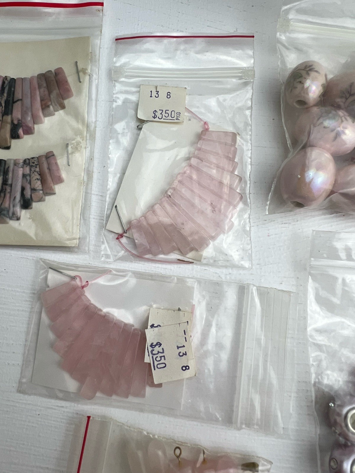 VTG Pink Purple Stone Beads Ceramic Rose Quartz Art Deco Bib Collar Necklace LOT