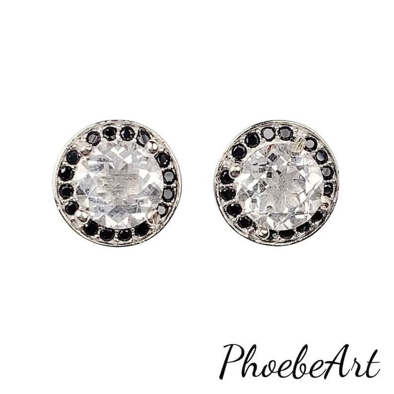 White Quartz Crystal Round Cut 18k Gold Plated S 925 Sterling Silver Earrings