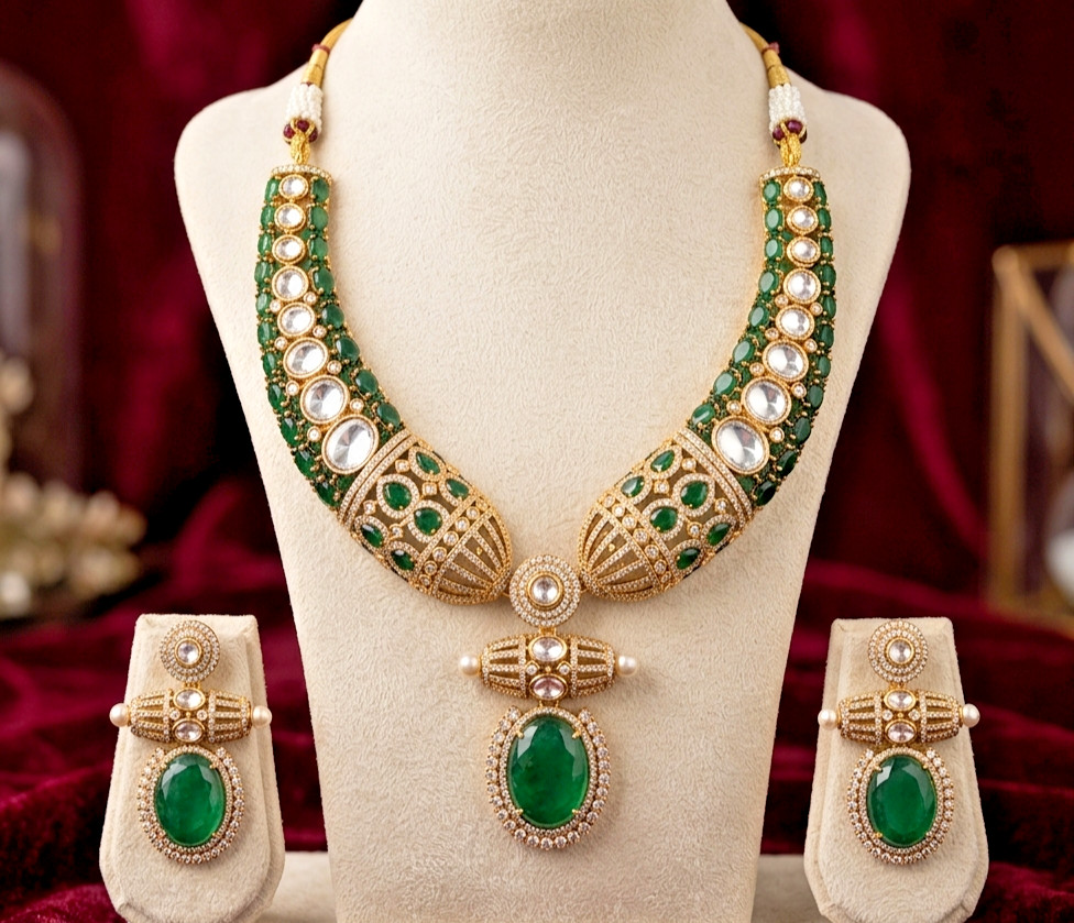 Polki green Choker Necklace Set Sabyasachi Inspired Moissanite Kundan set