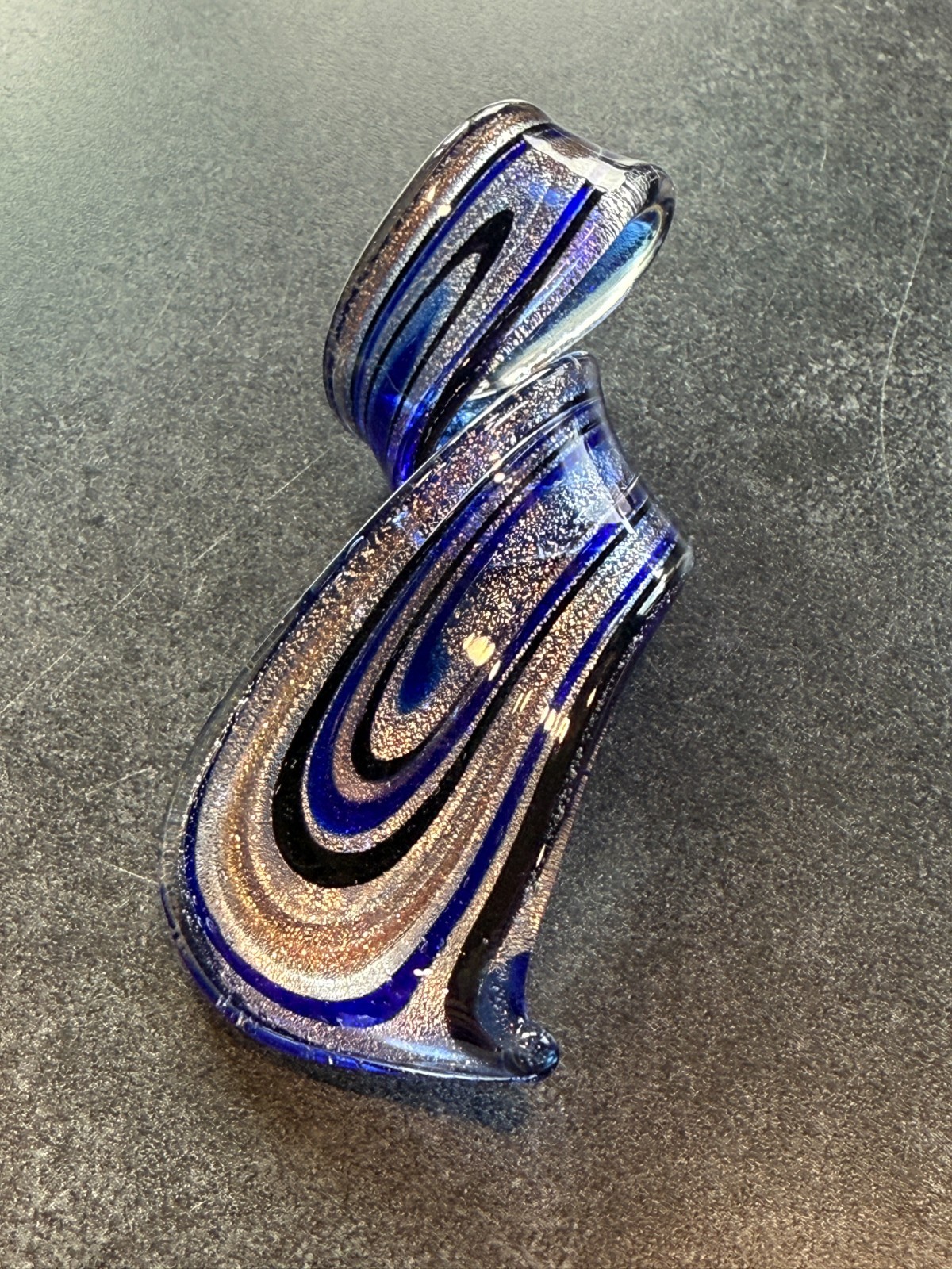 Hand Made Artisan Glass Pendant Ribbon Design in Blues Crafting Jewelry Making