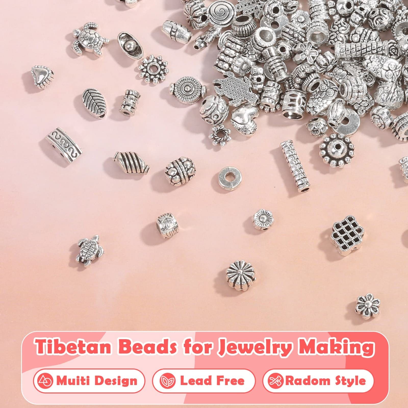 350 Pcs Silver Spacer Beads for Jewelry Making, Mixed Bulk Small, Silver1