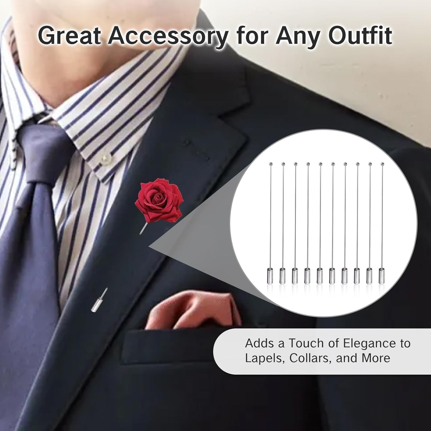 20Pcs Hat Pins for Jewelry Making Long Silver Brooch Pin Sticks with 20 Pack