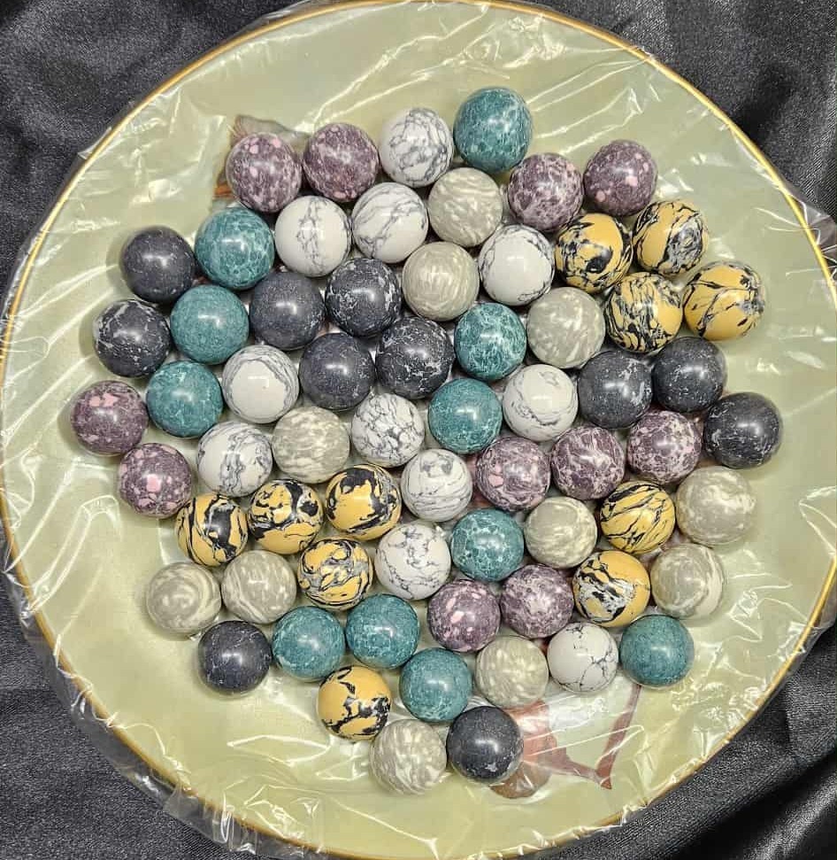 Lot Of 66 Stone – Marble – Beadwork – Playing Marbles(?) 20mm – 11 of Each Type
